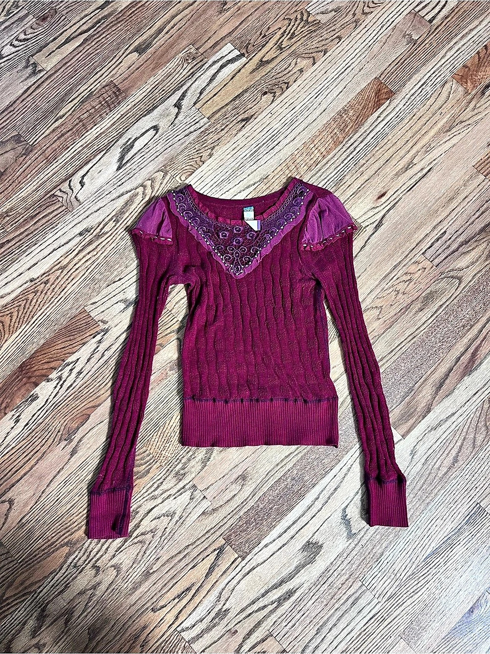Free People Embellished Knit Sweater in Purple Size Small